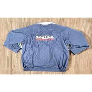 Vintage 90s Nautica Competition Windbreaker Jacket Navy Blue and White Men's M
